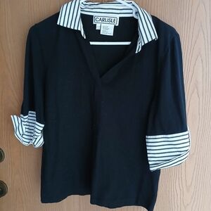 Carlisle Black Blouse with Striped Accents